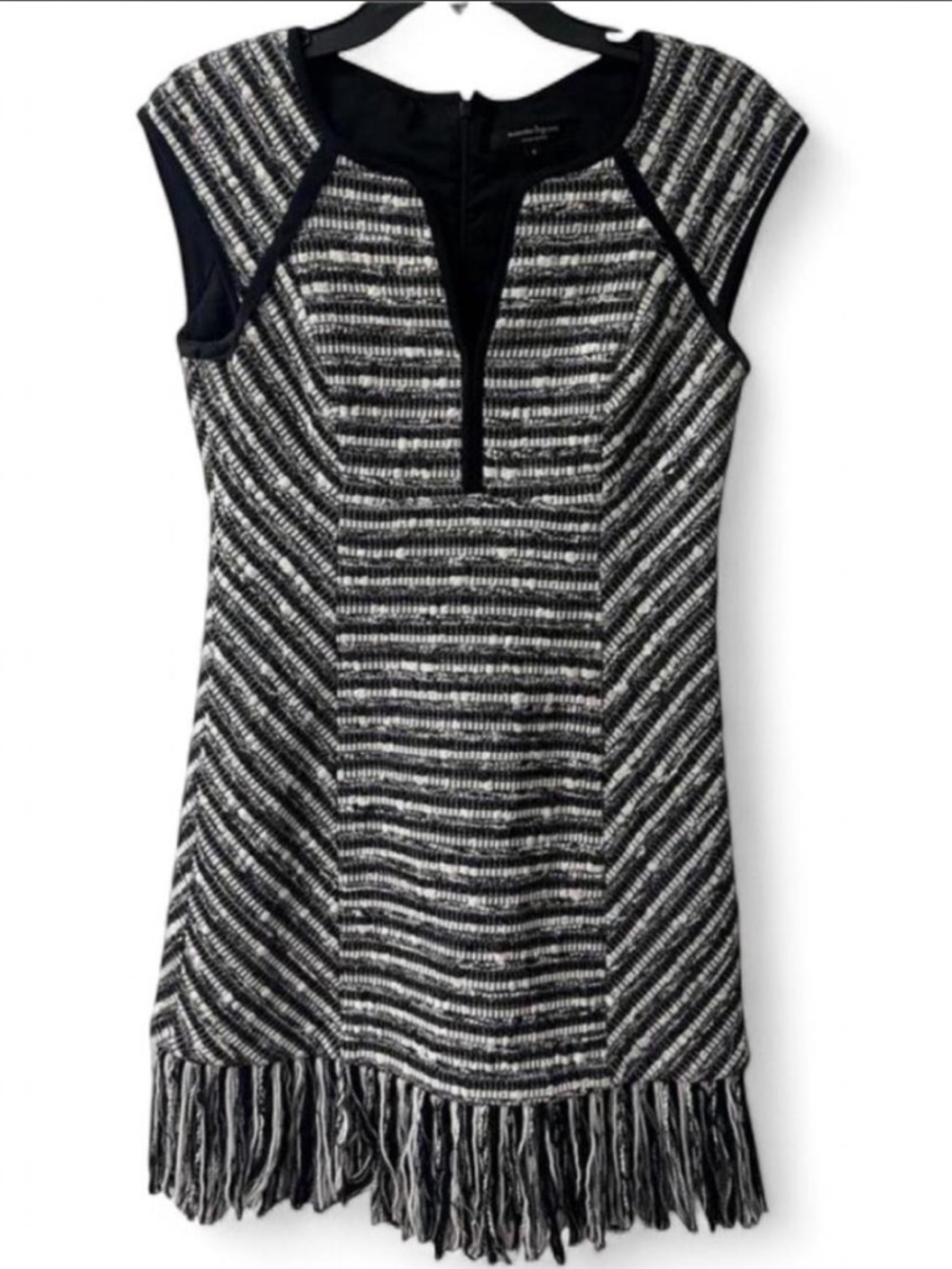 NWOT Nanette Lepore Black and White Tweed Fringe Dress Sz 6